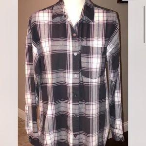 Women's Old Navy Gray, Pink, White Plaid Long Sleeve Top/Shirt, Small S